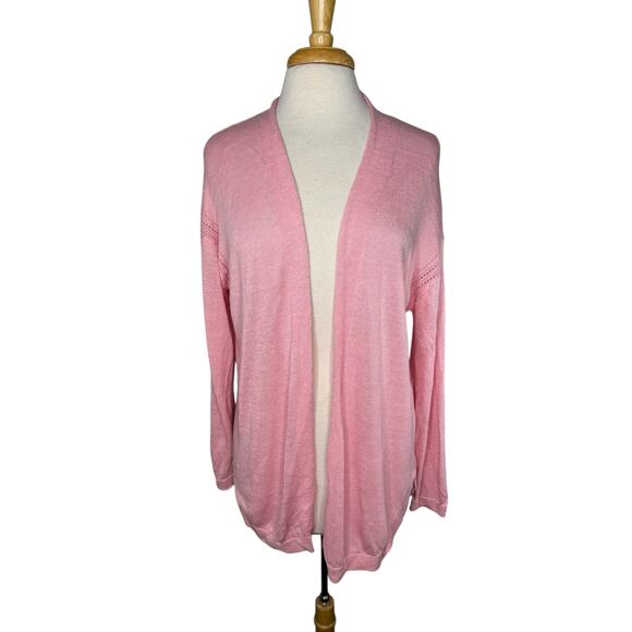 Talbots Sweaters - TALBOTS Soft Pink Linen Blend Eyelet Knit Open Cardigan Size Large Womens Curve